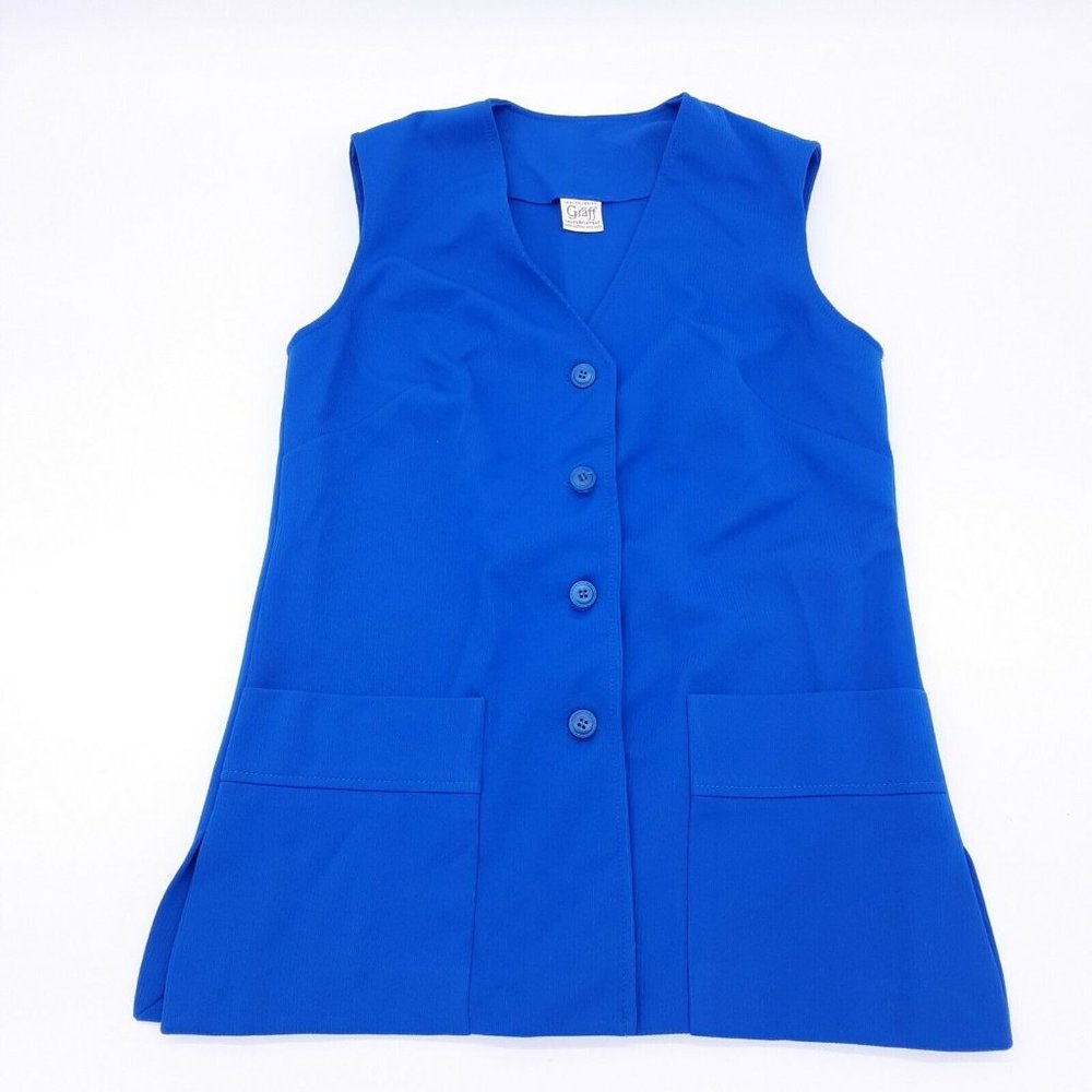 Vintage 70's Polyester Women's tunix button down Vest Grannycore Sz M GRAFF